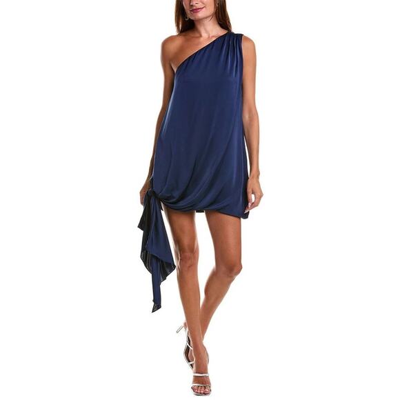 Ramy Brook Roxanne Draped Bubble Hem One Shoulder Mini Dress Navy Size 4 - Picture 1 of 9